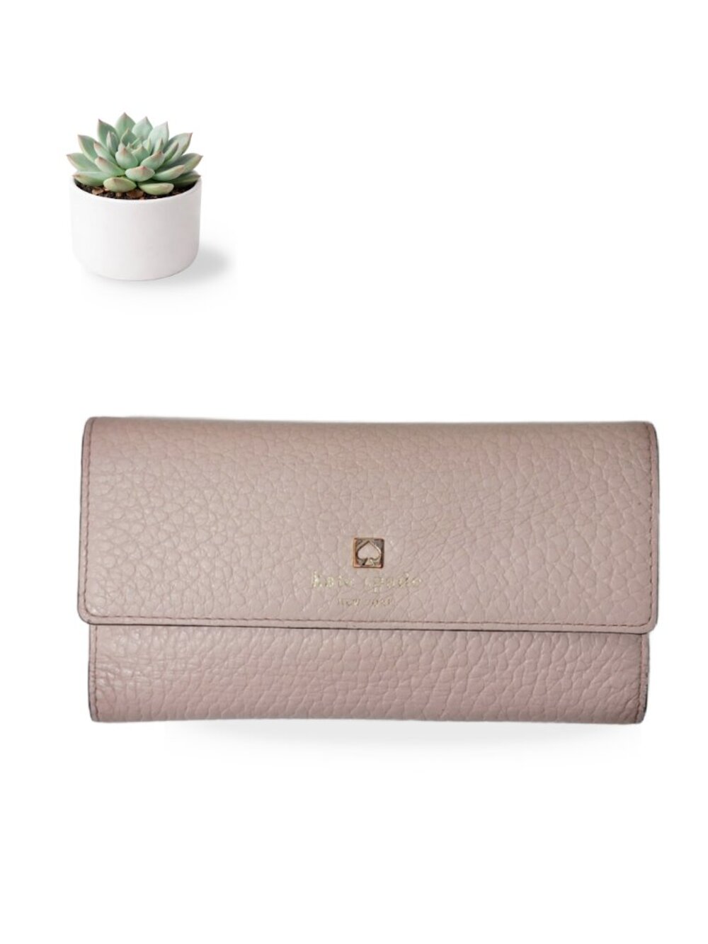 Kate Spade Cobble Hill Trifold Wallet Blush Pink Pebbled Leather Gold Spade